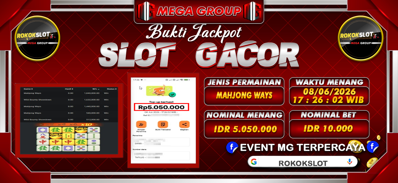 Bukti JP situs Rokokslot hari Senin, 08 Juni 2026