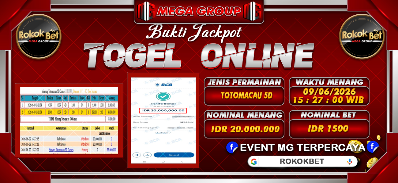 Bukti JP situs Rokokbet hari Selasa, 09 Juni 2026